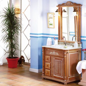 ▷ Mueble de Baño Iris 90 cm. 1 cajón y faldón con lavabo sobreencimera, Mudeba