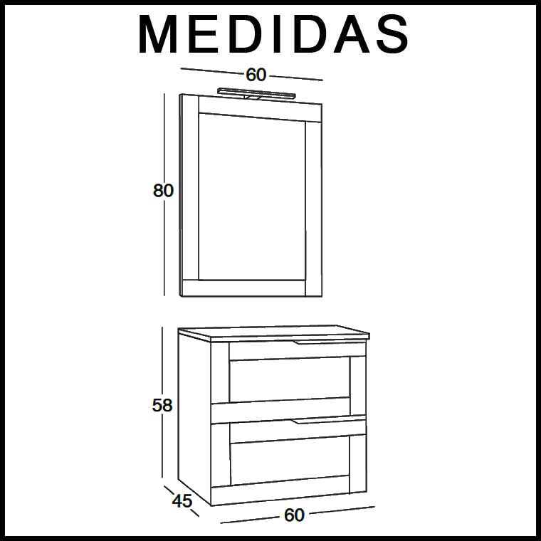 ▷ Mueble de Baño Alba 60 cm. 2 cajones, Mudeba