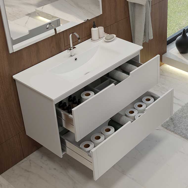 VBChome Mueble de baño de nogal de 50 cm, lavabo con armario bajo el lavabo,  armario bajo el armario, armario de baño, 2 cajones : .es: Hogar y  cocina