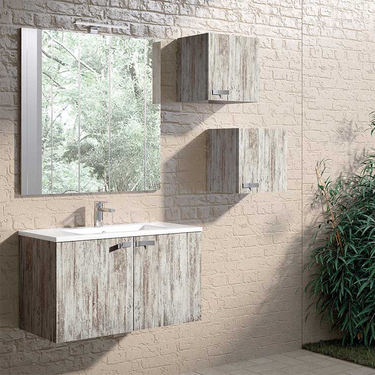 Pack muebles Cemento mueble baño espejo y columna (Incluye Lavabo