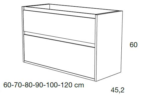 Medidas Mueble bajo o lavabo Carmen 2 Cajones Costados Vistos Avila Dos