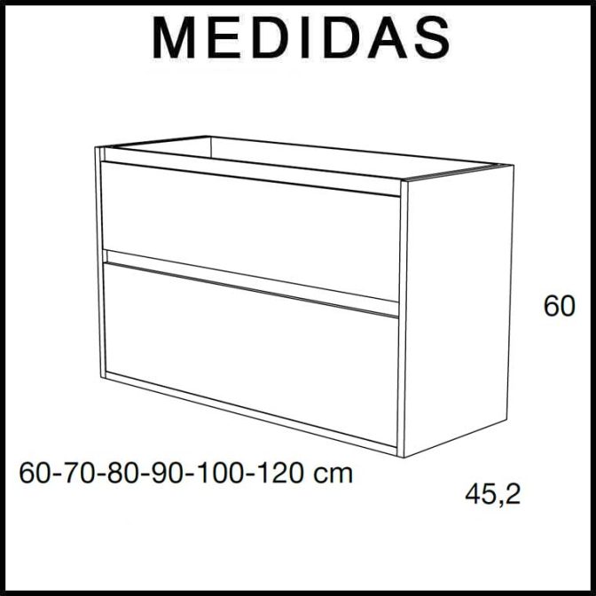 Medidas Muebles de Baño Carmen 2 Cajones Costados Vistos Avila Dos